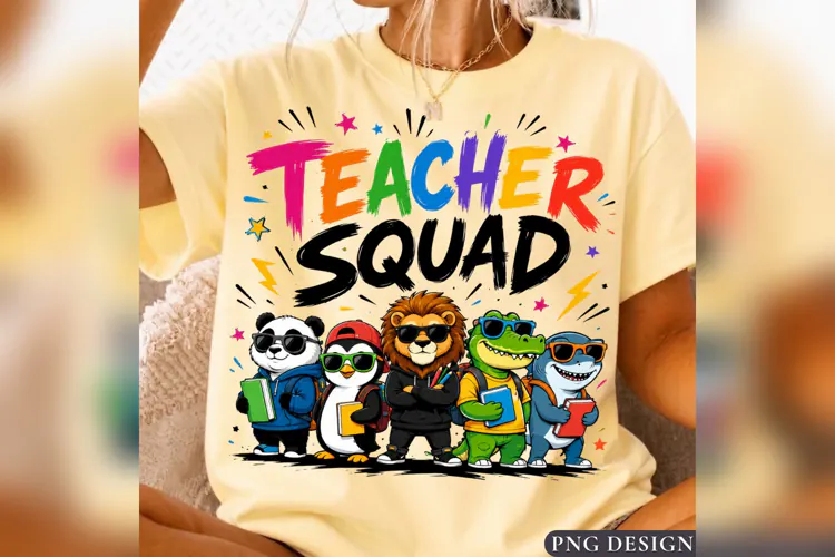 Teacher Squad Cute Animals PNG, Colorful Back to School