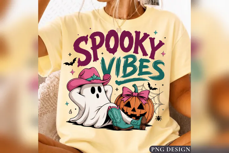 Spooky Vibes Ghost PNG, Western Halloween Design, Cowgirl Pn