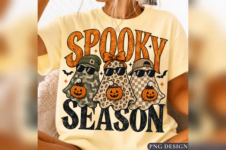 Spooky Season Ghost Trio PNG, Camo Leopard Checker Halloween