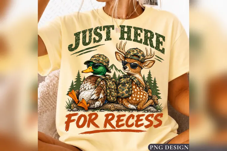 Just Here for Recess Hunting PNG, Funny Deer Duck School