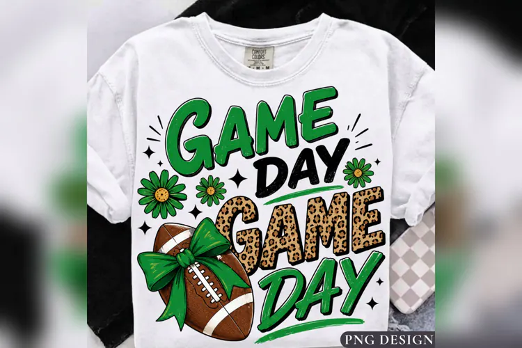 Game Day Football PNG, Green Leopard Football Bow, Sports
