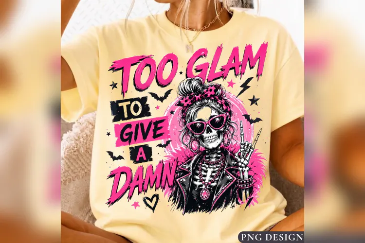 Too Glam to Give a Damn Skeleton PNG, Pink Halloween Girl