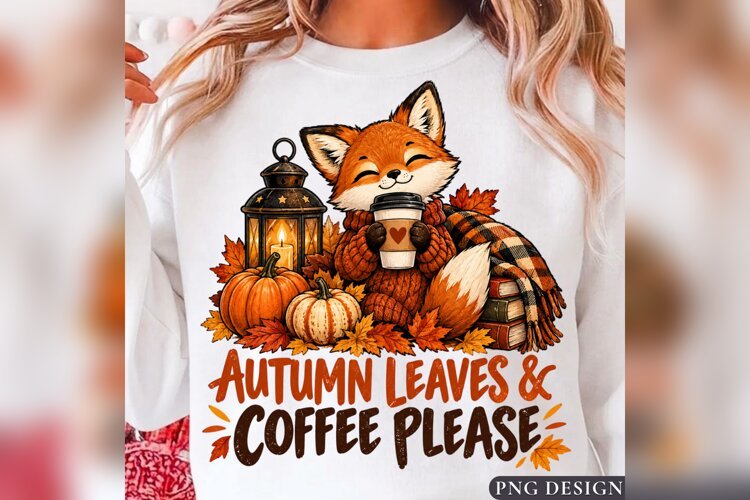 Autumn Leaves Coffee Fox PNG, Cute Fall Fox Design example image 1