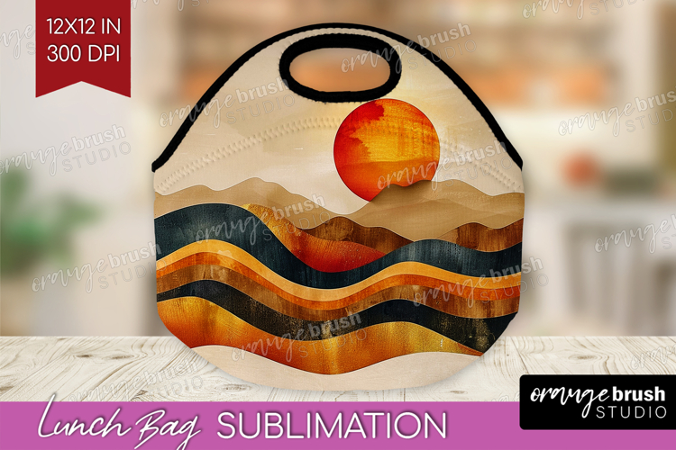 Boho Landscape Lunch Bag - Minimalist Lunch Bug PNG