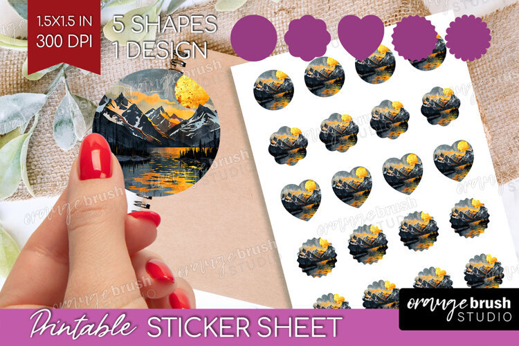 Boho Landscape Round Sticker - Minimalist Printable Sticker example image 1