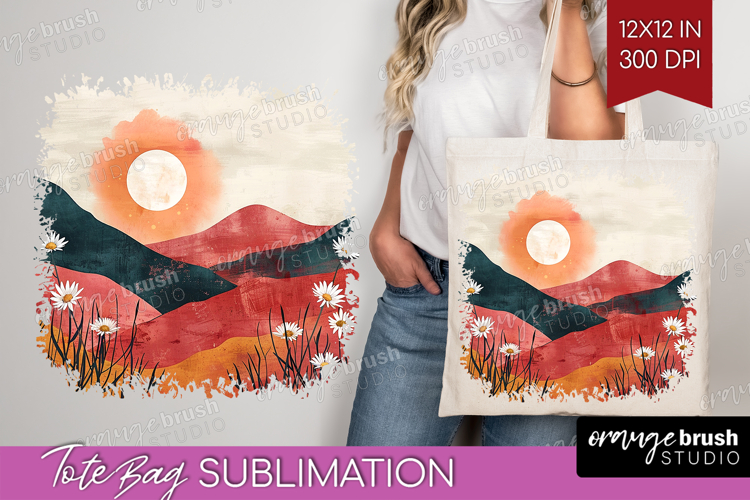 Boho Landscape Tote Bag - Minimalist Tote Bag PNG