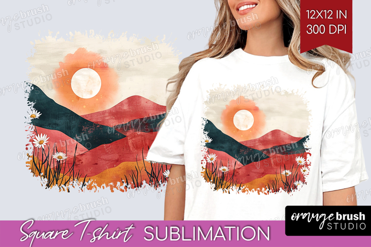 Boho Landscape Square Tshirt Background - Minimalist PNG