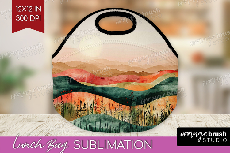 Boho Landscape Lunch Bag - Minimalist Lunch Bug PNG