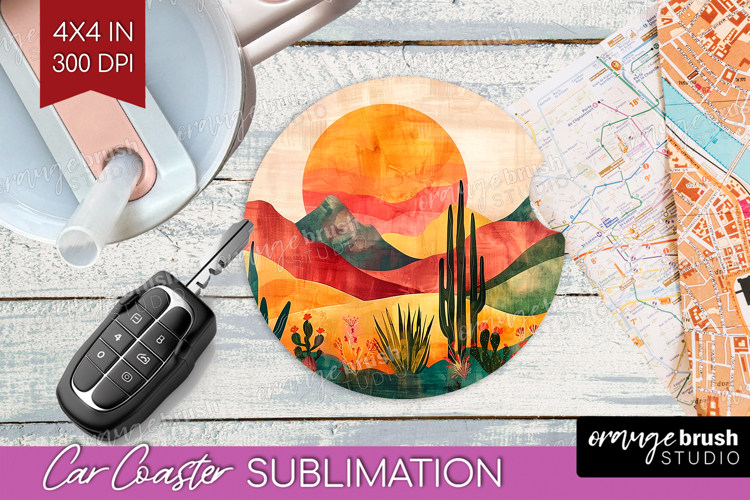 Boho Landscape Car Coaster - Minimalist Coaster PNG