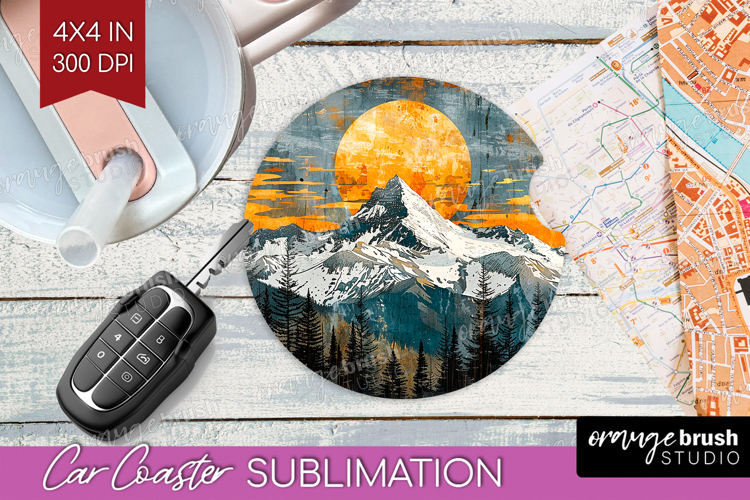 Boho Landscape Car Coaster - Minimalist Coaster PNG