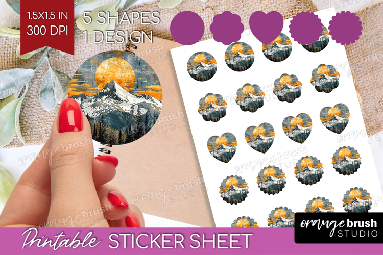 Boho Landscape Round Sticker - Minimalist Printable Sticker