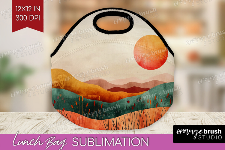 Boho Landscape Lunch Bag - Minimalist Lunch Bug PNG