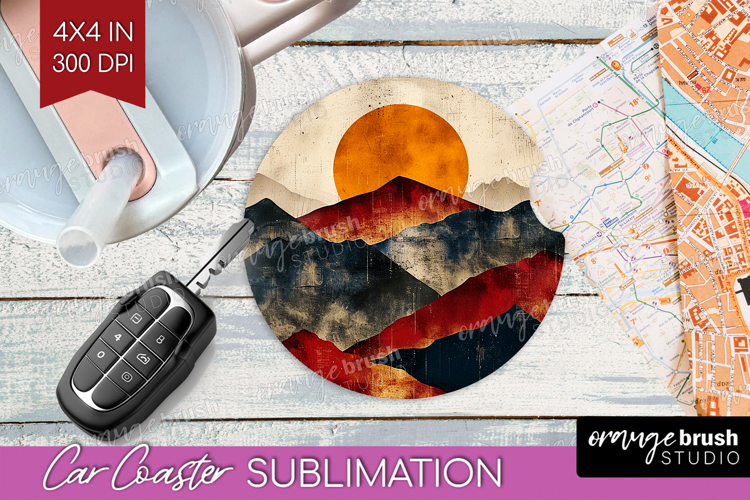 Boho Landscape Car Coaster - Minimalist Coaster PNG