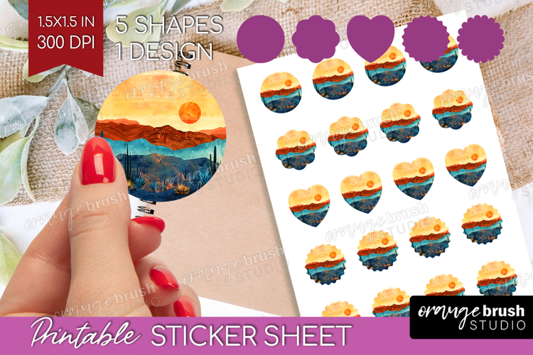 Boho Landscape Round Sticker - Minimalist Printable Sticker