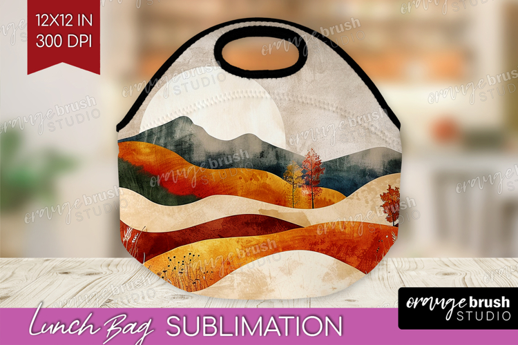 Boho Landscape Lunch Bag - Minimalist Lunch Bug PNG