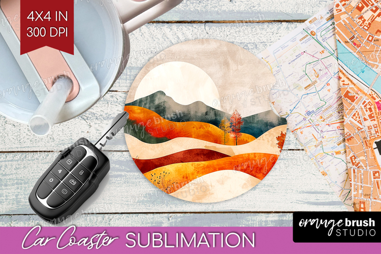 Boho Landscape Car Coaster - Minimalist Coaster PNG