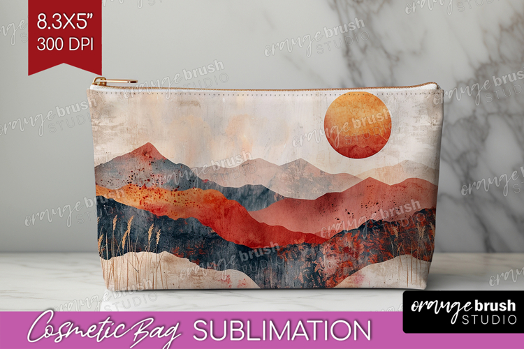 Boho Landscape Cosmetic Bag - Minimalist Makeup Bag PNG