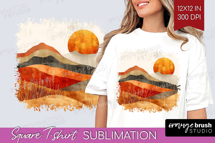 Boho Landscape Square Tshirt Background - Minimalist PNG