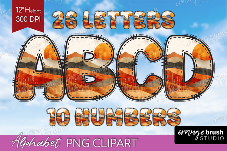 Abstract Boho Doodle Aphabet Clipart - Nature Letters PNG