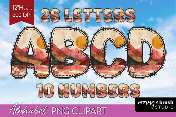 Abstract Boho Doodle Aphabet Clipart - Nature Letters PNG