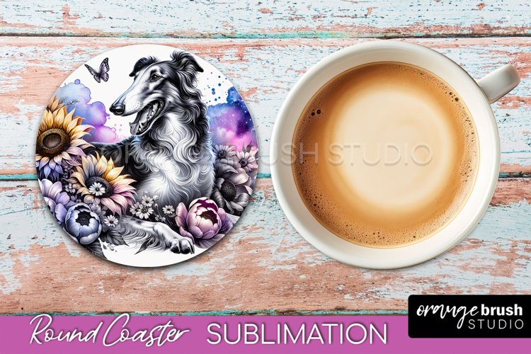 Borzoi Round Coaster Dog Sublimation Floral PNG