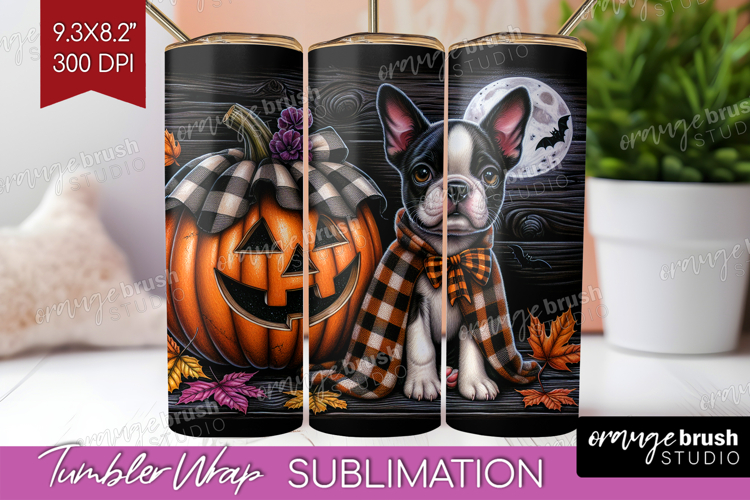 Boston Terrier Dog Tumbler Wrap Halloween Tumbler PNG