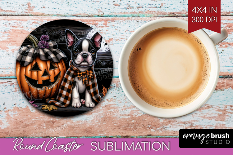 Boston Terrier Dog Round Coaster Halloween Coaster PNG