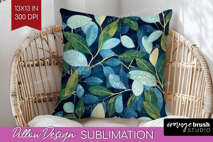 Eucalyptus Leaves Pillow Sublimation - Botanical Pillow PNG