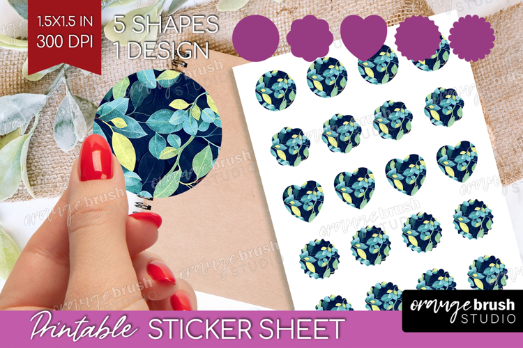 Eucalyptus Leaves Round Sticker - Botanical Printable Sheet