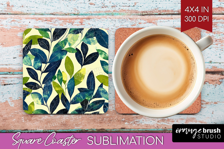 Eucalyptus Leaves Square Coaster - Botanical Coaster PNG