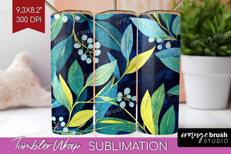 Eucalyptus Leaves Tumbler Wrap - Botanical Tumbler PNG
