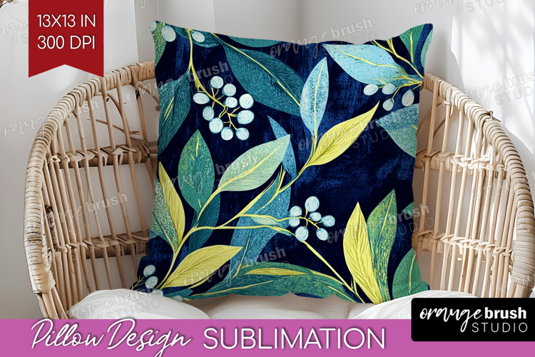 Eucalyptus Leaves Pillow Sublimation - Botanical Pillow PNG