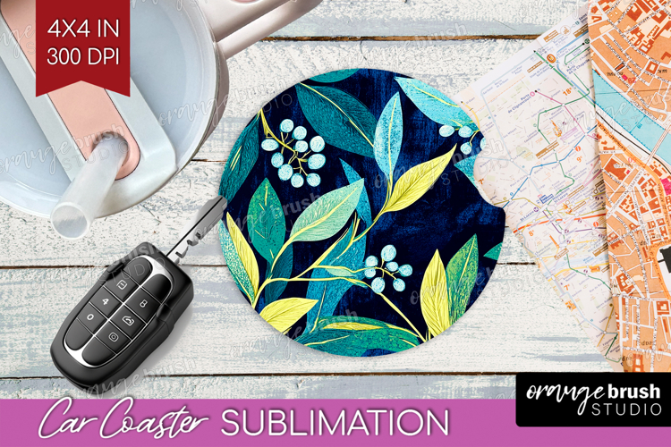 Eucalyptus Leaves Car Coaster - Botanical Coaster PNG