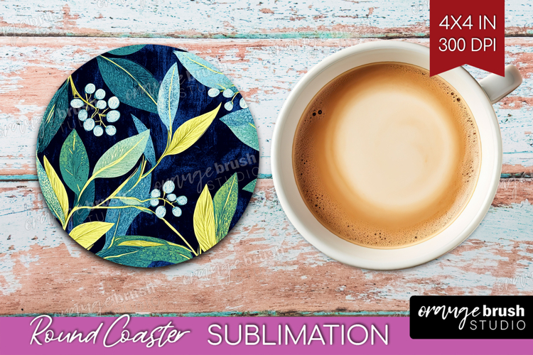 Eucalyptus Leaves Round Coaster - Botanical Coaster PNG
