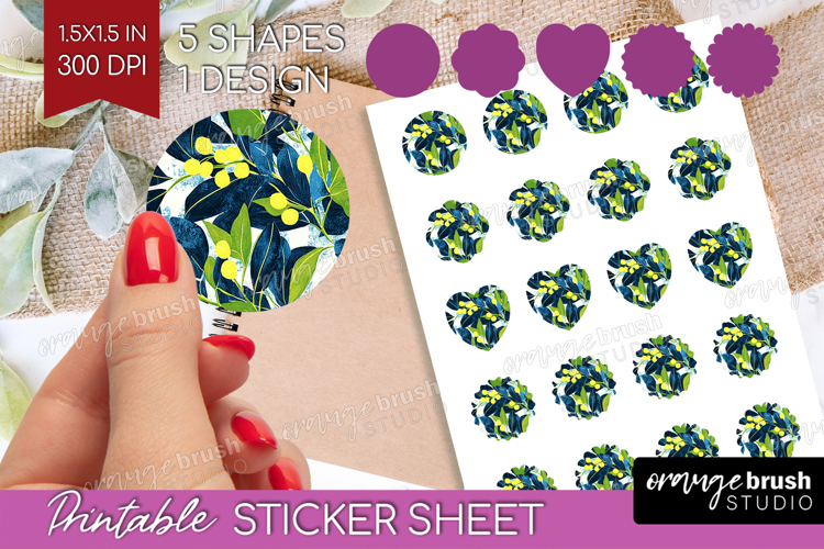 Eucalyptus Leaves Round Sticker - Botanical Printable Sheet