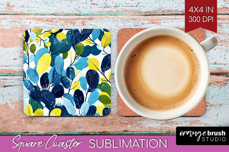 Eucalyptus Leaves Square Coaster - Botanical Coaster PNG