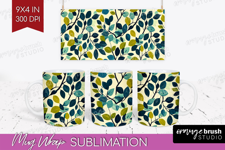 Eucalyptus Leaves Mug Wrap - Botanical Mug PNG Sublimation