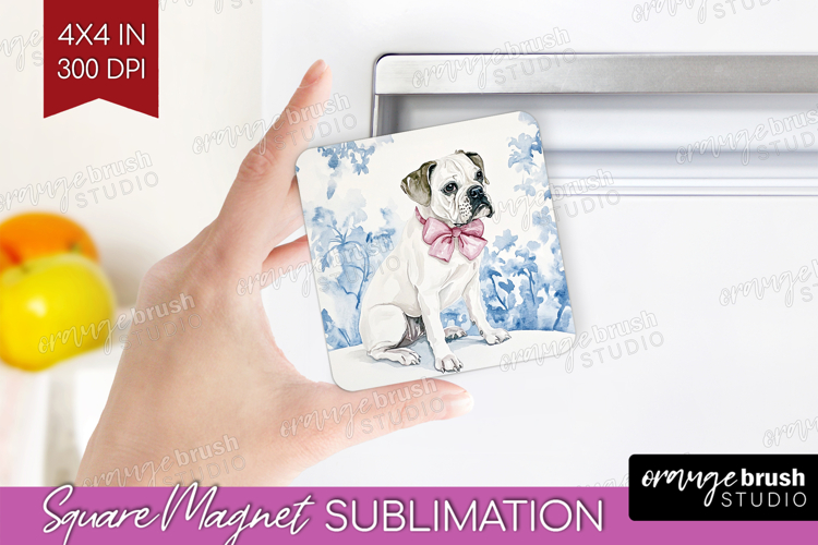 Boxer Dog Magnet Sublimation Blue Toile Square Magnet PNG