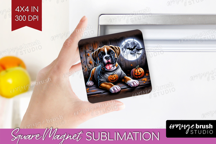 Boxer Dog Magnet Sublimation Halloween Square Magnet PNG