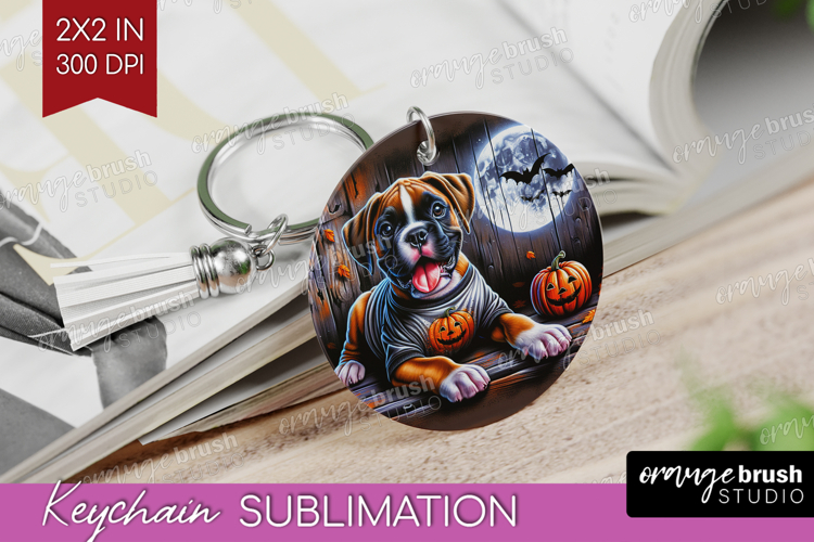Boxer Dog Keychain PNG Halloween Keychain Sublimation