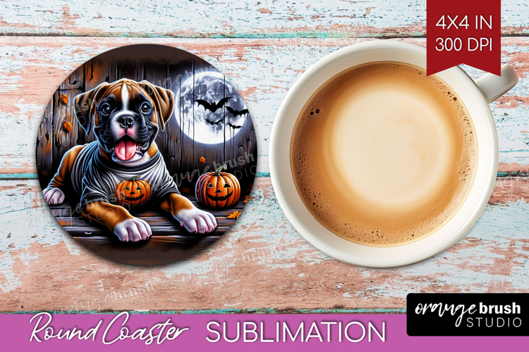 Boxer Dog Round Coaster Halloween Coaster PNG Sublimation