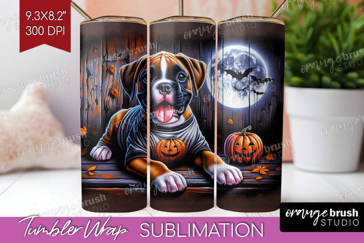 Boxer Dog Tumbler Wrap Halloween Tumbler PNG Sublimation