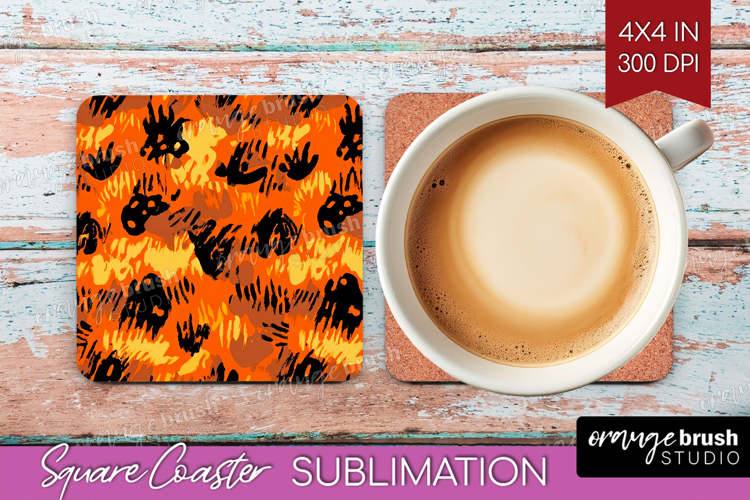 Halloween Square Coaster - Brush Stroke Coaster PNG