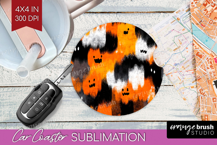 Halloween Car Coaster - Brush Stroke Coaster PNG Sublimation