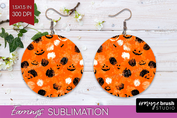 Halloween Round Earrings - Brush Stroke PNG Sublimation