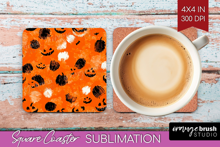 Halloween Square Coaster - Brush Stroke Coaster PNG