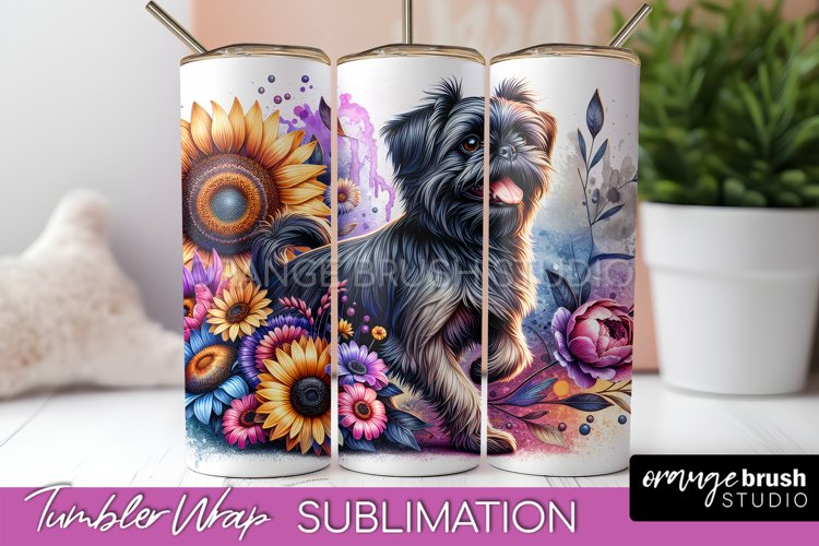 Brussels Griffon Tumbler Wrap Dog Sublimation Floral PNG