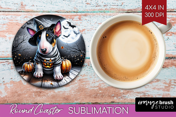 Bull Terrier Dog Round Coaster Halloween Coaster PNG
