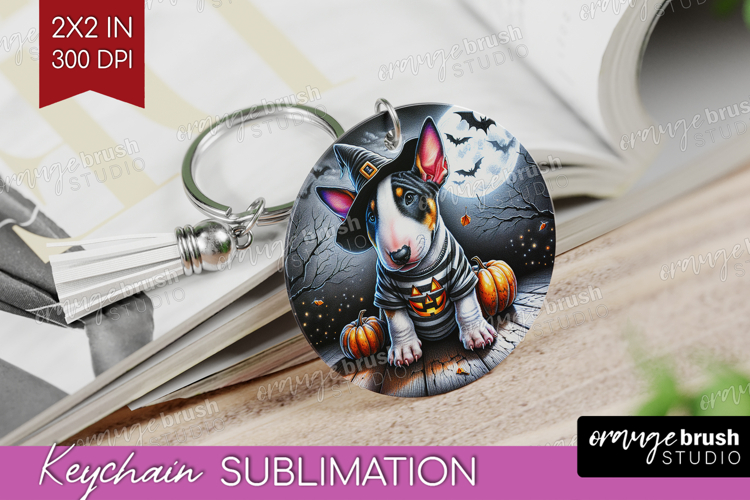 Bull Terrier Dog Keychain PNG Halloween Keychain Sublimation