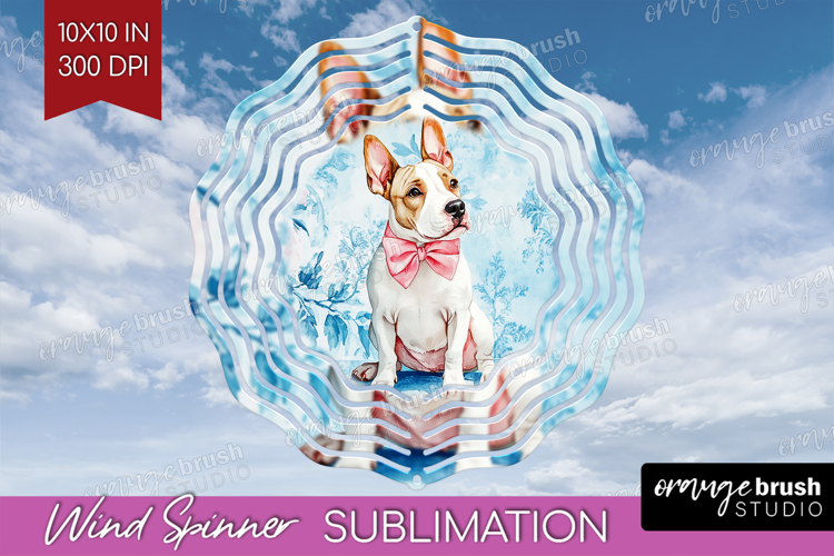 Bull Terrier Dog Wind Spinner Sublimation PNG Blue Toile